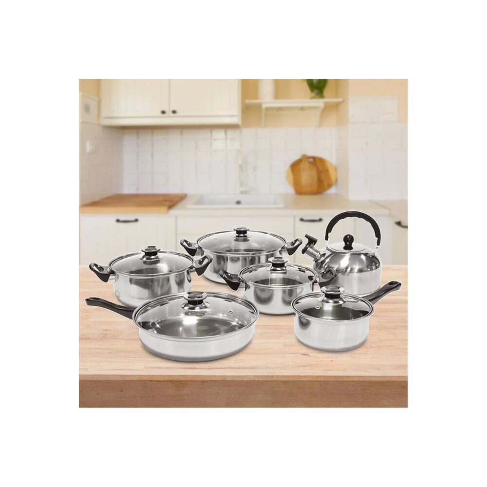 Juego De Ollas De Acero Inoxidable 12 Piezas Mango Negro image number 1.0