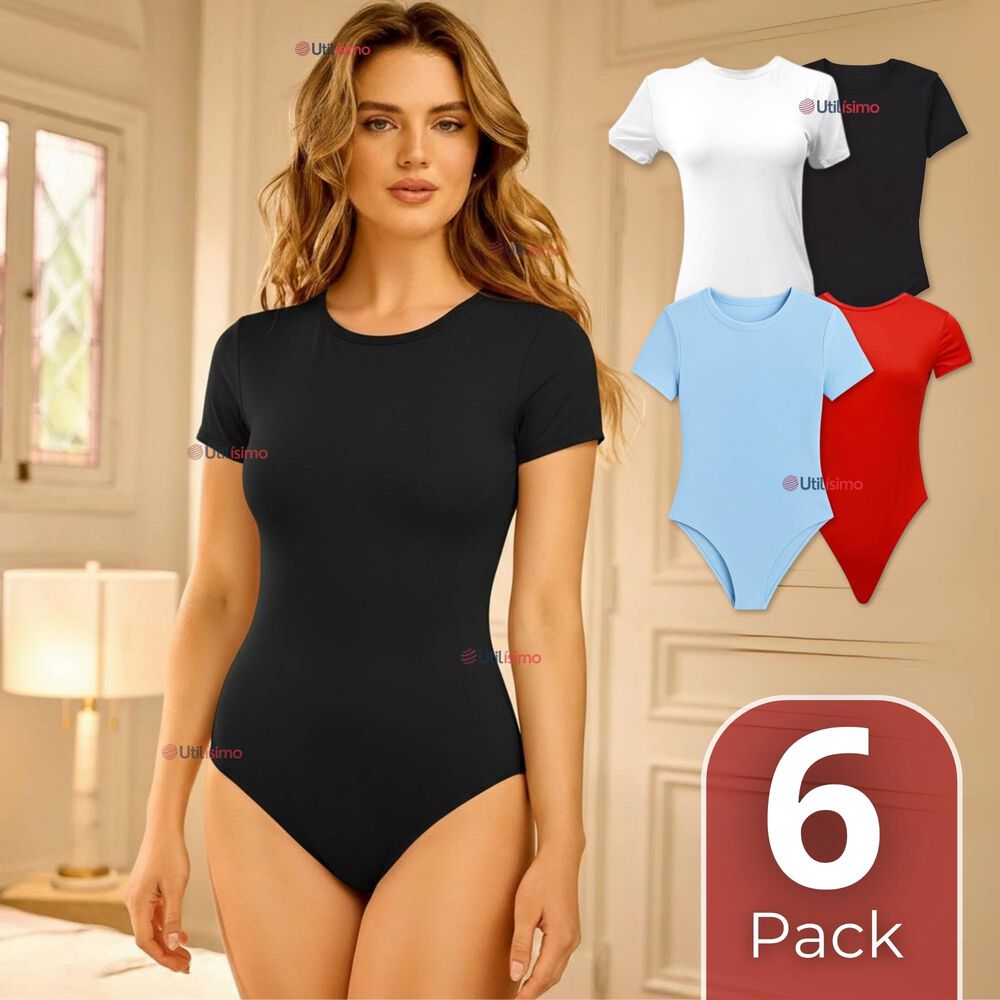 Pack 6 Bodys Ajustables Moldeador 100% Bamb&uacute; Cuello Redondo Manga Corta Mujer Colores Surtidos image number 0.0
