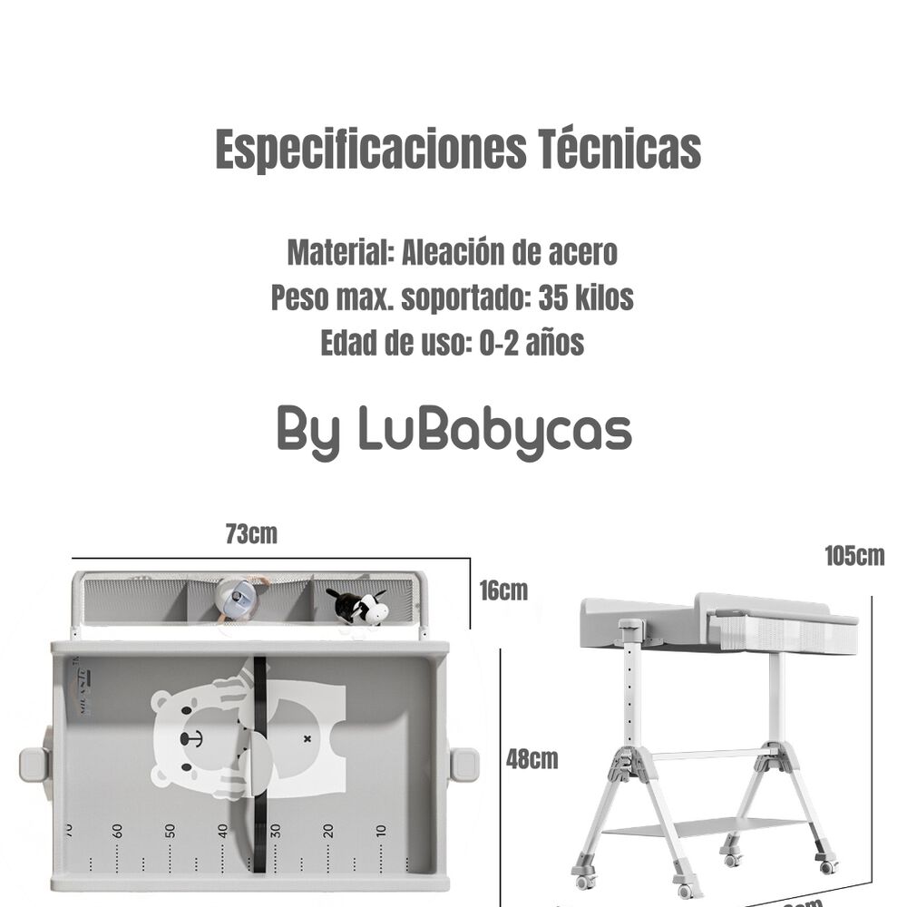 Mudador De Pañales Plegable 3 En 1 Lubabycas Gris image number 5.0