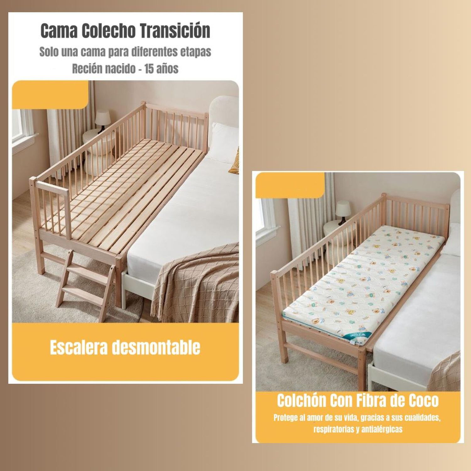 Cama Cuna Colecho Madera 150*70*86cm Con Colch&oacute;n Lubabycas image number 6.0