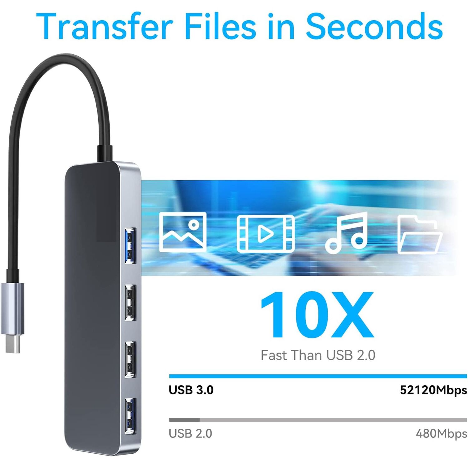 Hub Usb-c 3.0 High Speed 5 Gbps Aluminium Flat 4 Puertos Usb image number 6.0