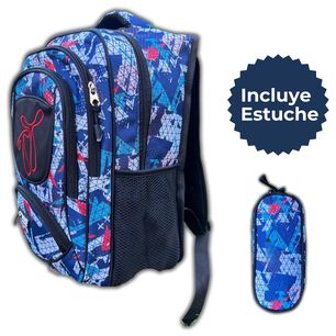 Mochila Escolar Con Estuche 43cm Dise&ntilde;o Estampado Surtido Blue