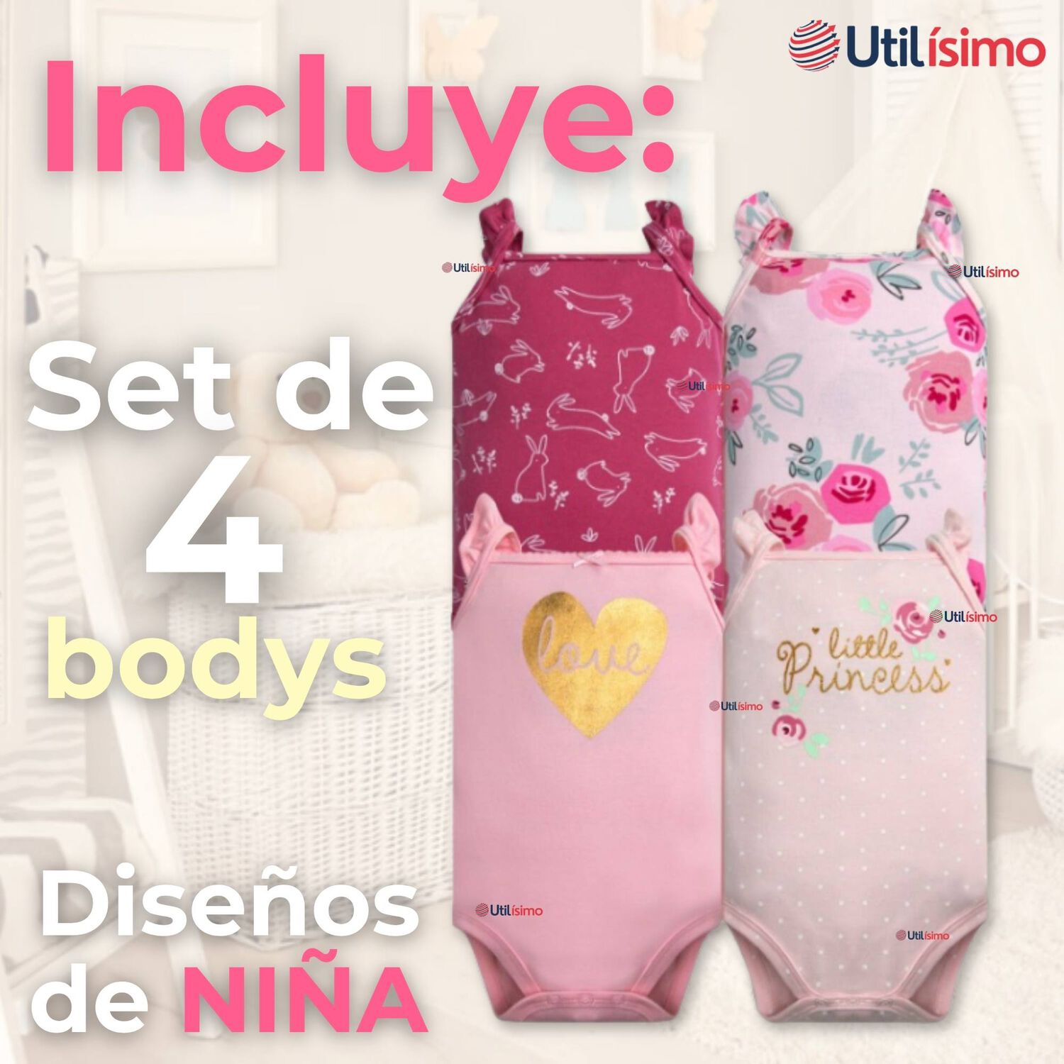 Pack 4 Bodys Ni&ntilde;a Sin Manga Tedmimak 100% Algod&oacute;n Princess Pink image number 1.0