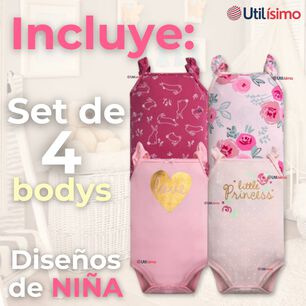 Pack 4 Bodys Ni&ntilde;a Sin Manga Tedmimak 100% Algod&oacute;n Princess Pink