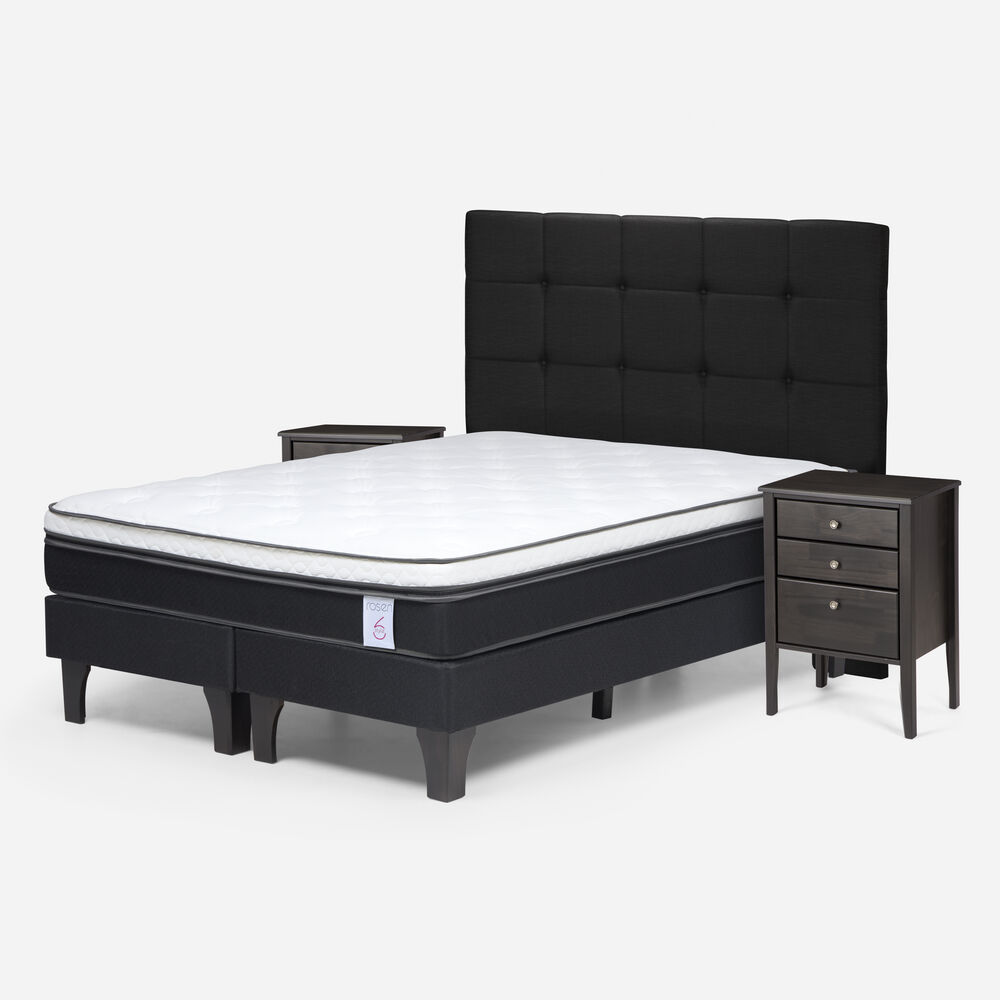 Cama Europea Rosen New Style 6 / 2 Plazas / Base Dividida + Set De Maderas Issey Grafito image number 1.0