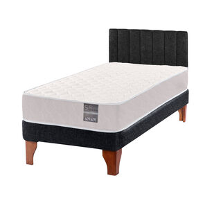 Cama Europea 1 Plaza Luna + Respaldo Tubular Madera Negro