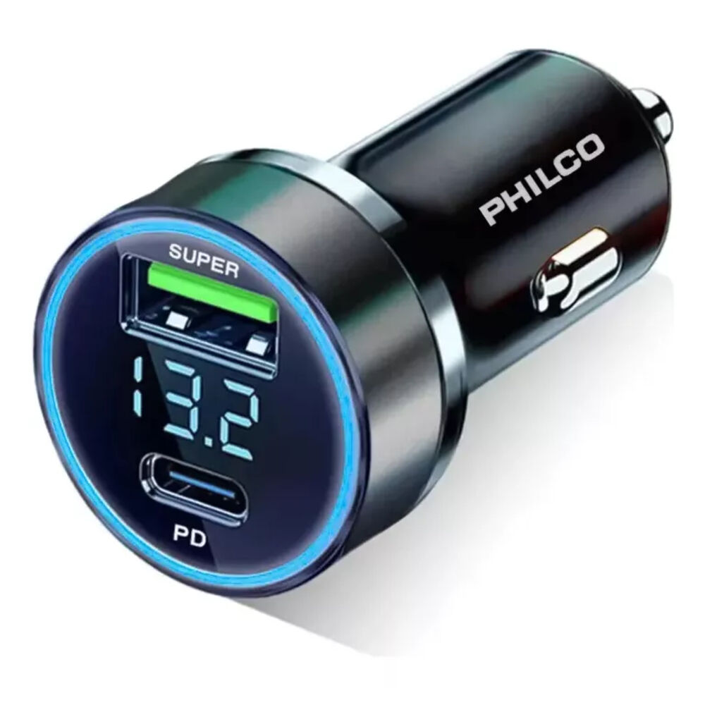 Cargador Auto Qc3.0 Usb Con Pant Led Philco image number 0.0