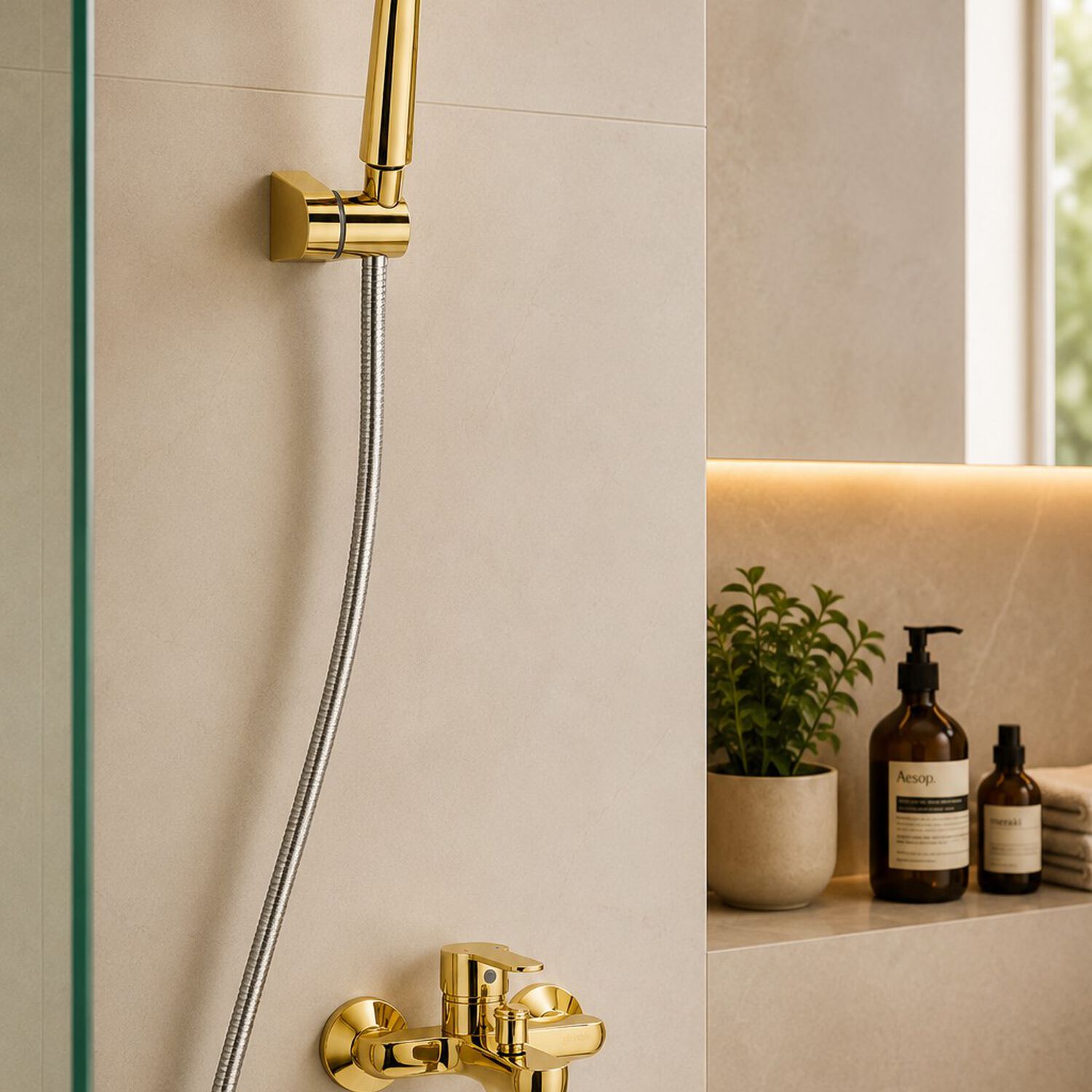 Monomando Llave Grifo Para Tina Ducha Modelo Arona Color Dorado image number 2.0