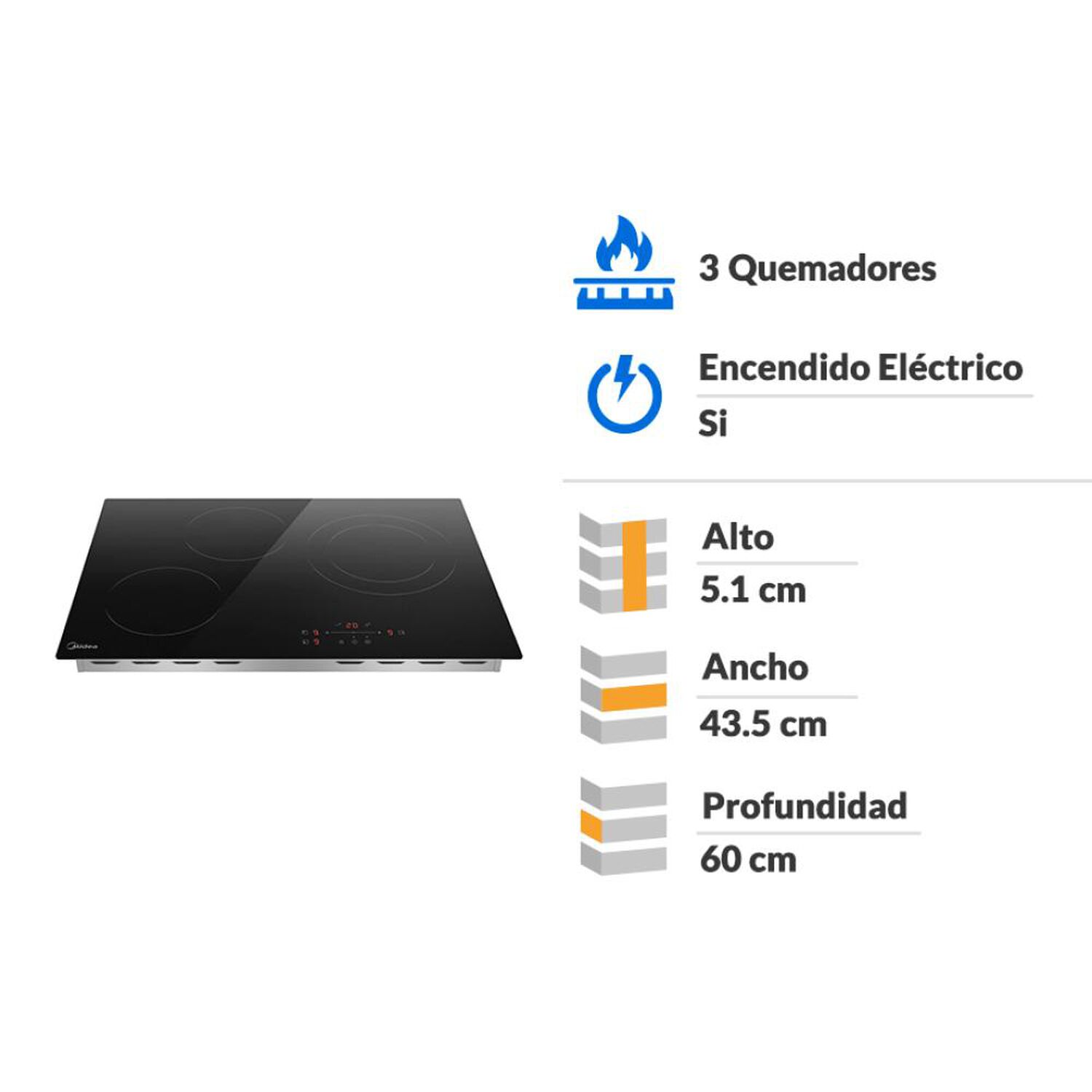 Encimera Vitrocer&aacute;mica Midea Mc-6t46d1r297 3 Quemadores image number 1.0