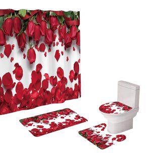 Juego De Ba&ntilde;o Set De 4 Piezas Cortina + Tapa Wc + 2 Alfombras Sb4p-2