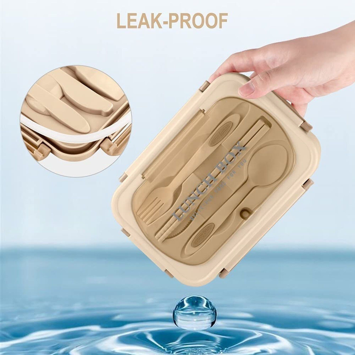 Lonchera Herm&eacute;tica 3 Compartimentos Con Cubiertos Caqui image number 2.0