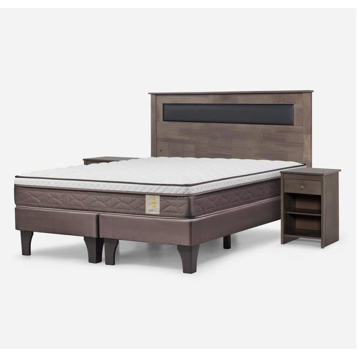 Cama Europea Rosen New Style 4 Plus / 2 Plazas / Base Dividida  + Set Maderas Ferrara Gris image number 1.0