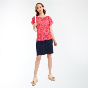 Blusa Print Campesina Manga Corta Cuello Redondo Mujer Geeps