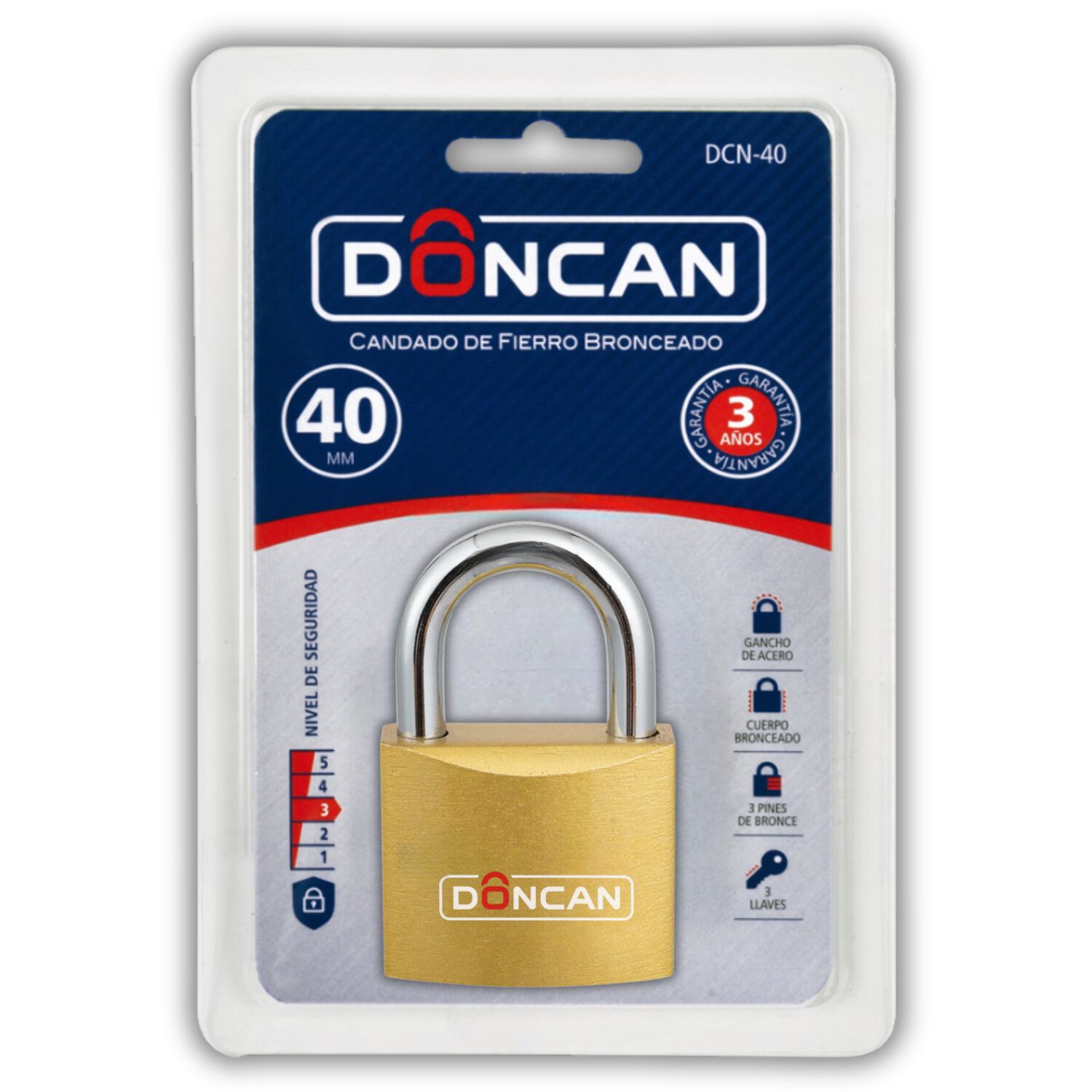 Pack De 3 Candados De 40mm Doncan De Acero Bronceado Dcn-40 image number 5.0
