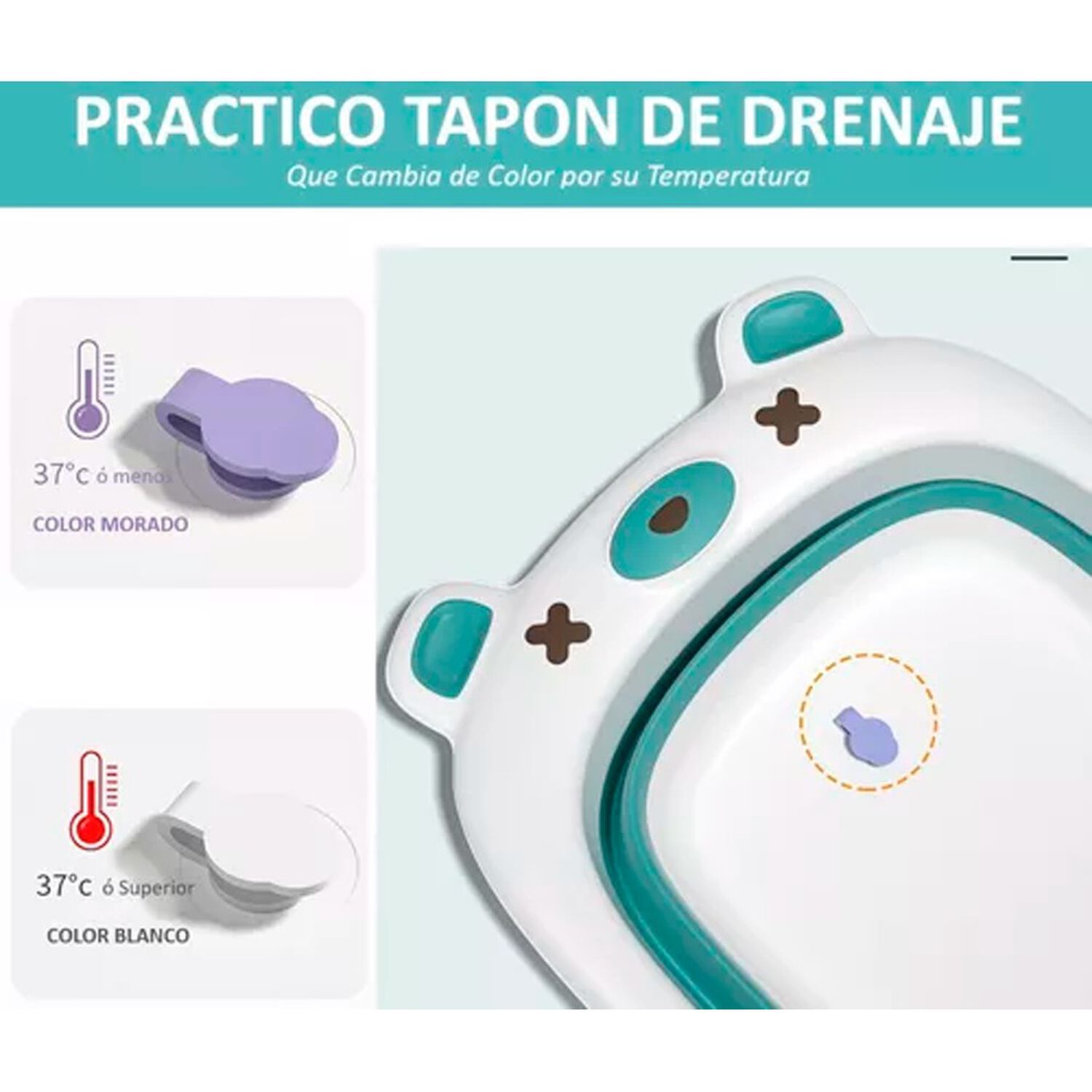Tina Bebe Ba&ntilde;era Plegable Dise&ntilde;o De Oso Con Term&oacute;metro image number 4.0