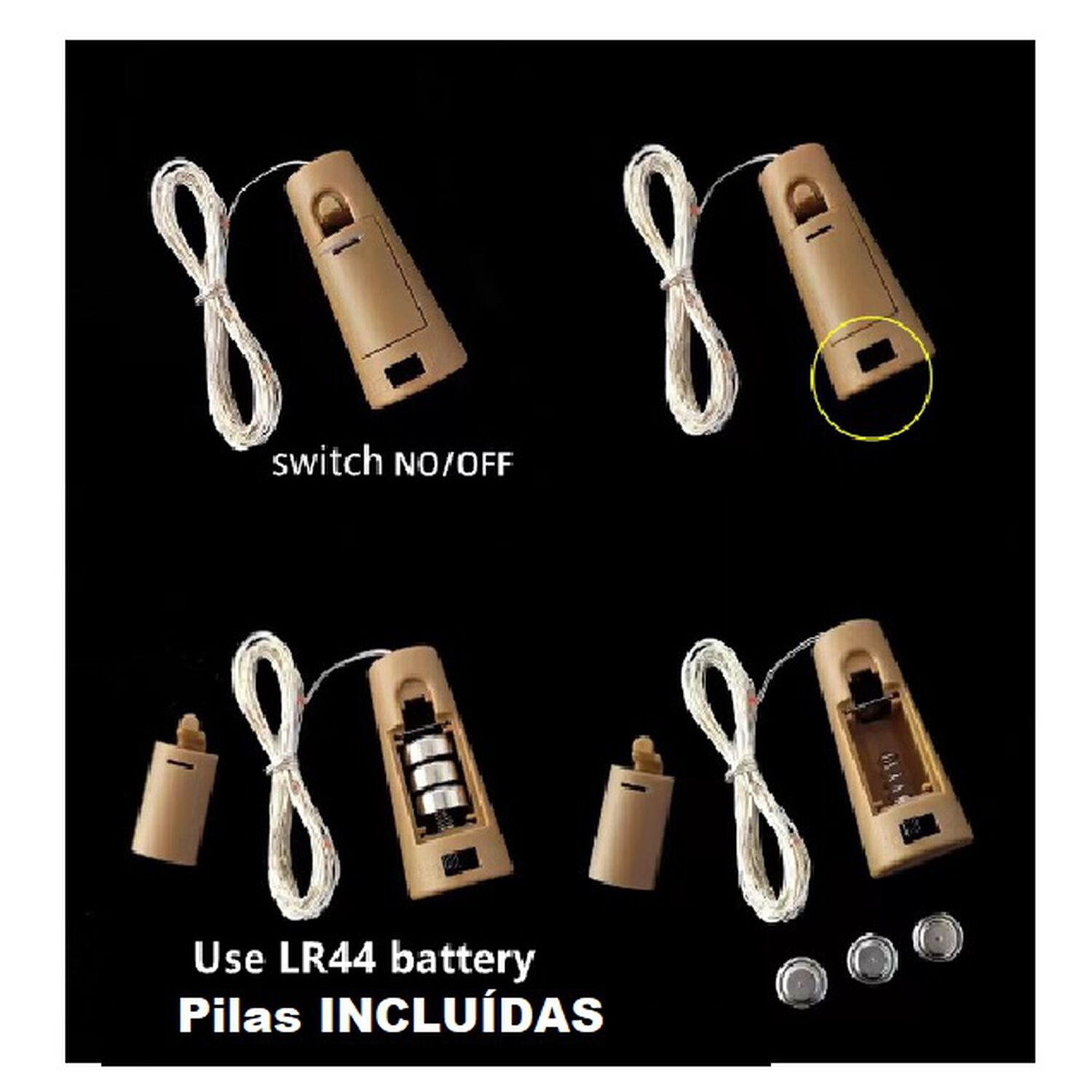 Luz Hada Tipo Corcho 1mt Alambre Guirnaldas Led Con Pilas Para Decoraci&oacute;n Para Botella U Otros Usos Con 3 Pilas Lr44 Inclu&iacute;das image number 1.0