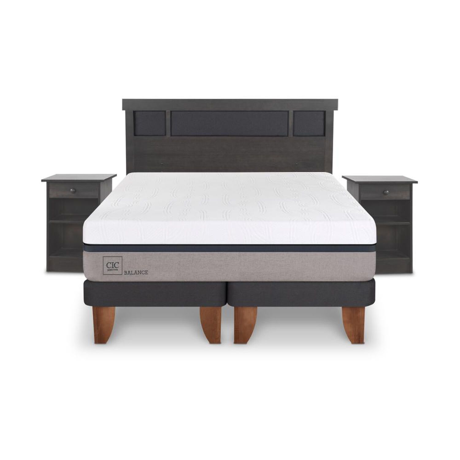 Cama Europea Cic Balance / 2 Plazas / Base Dividida + Set De Maderas image number 0.0