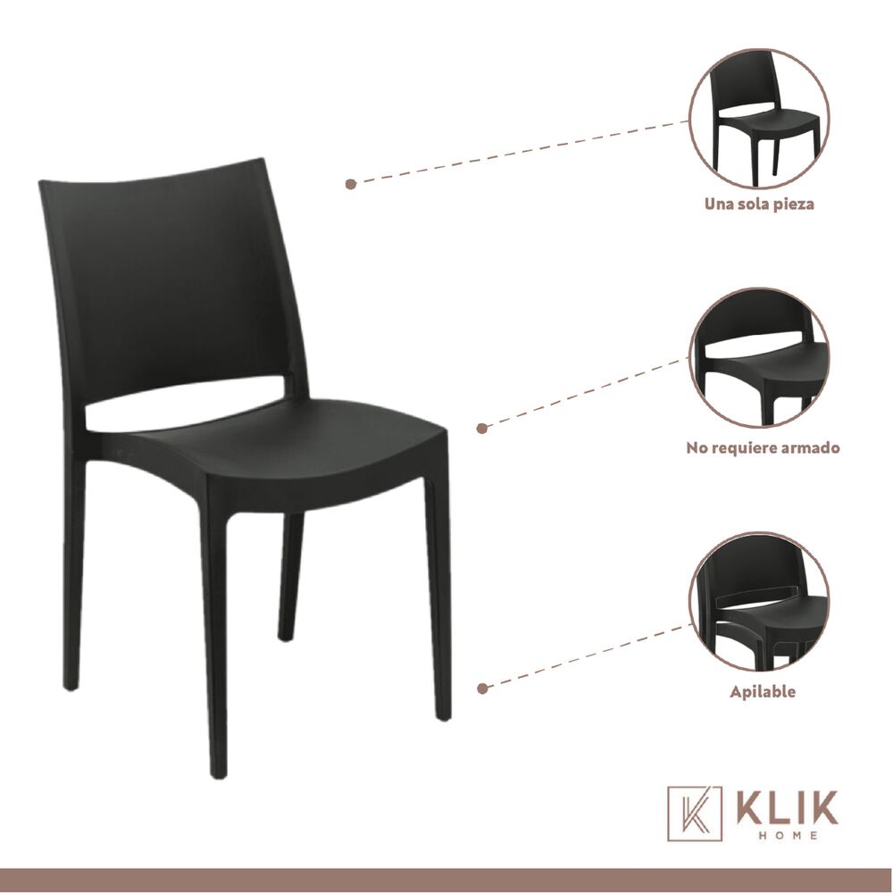 Mesa Restaurant 70x70 Tubo Metal Cubierta Mdf + 4 Sillas Restaurante - Negra image number 3.0