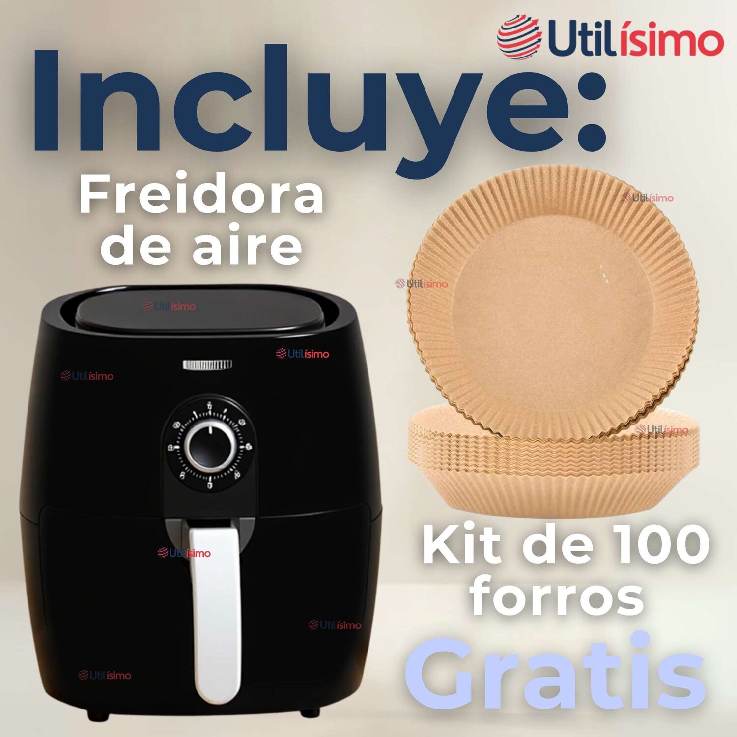 Freidora De Aire Premium 5 Litros 1350w+kit De 100 Forros De Papel Desechable image number 1.0