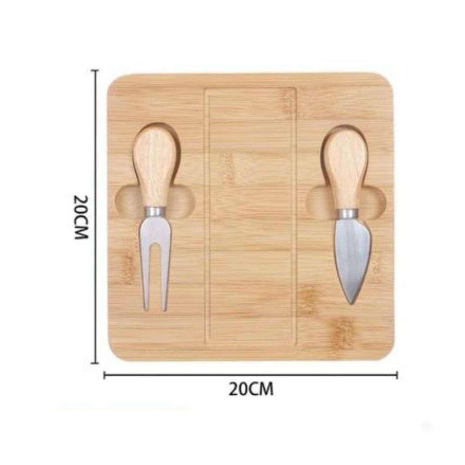 Set 3 Piezas Tabla De Quesos Madera Bamb&uacute; Cuadrada Con Cubiertos image number 3.0