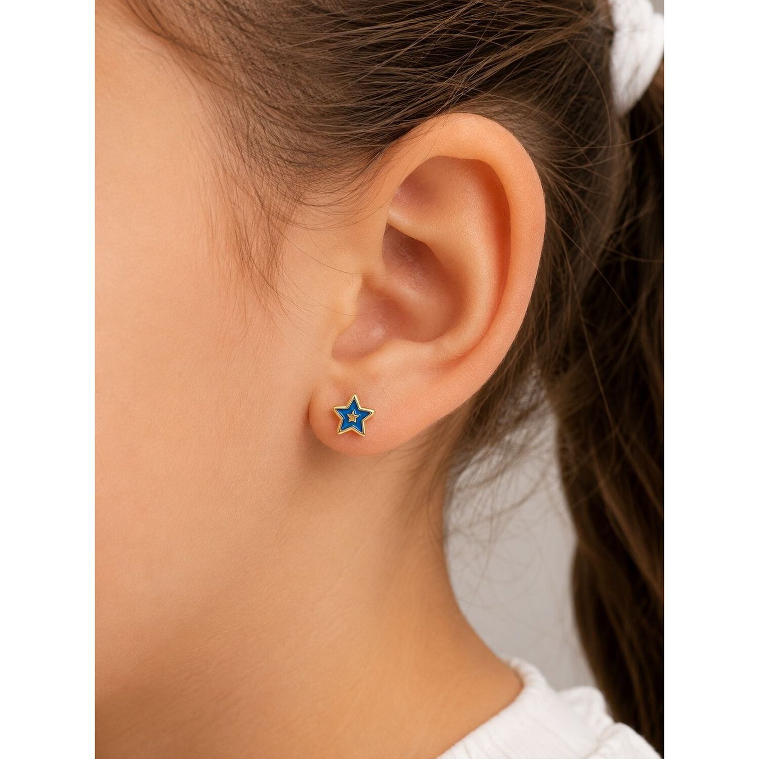 Aros Abridores Estrella Colores 5mm Oro 14k Beb&eacute; Ni&ntilde;a Azul image number 4.0