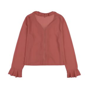 Blusa Lisa Con Aplicación Y Vuelo En Escote Y Mangas Mujer Kimera
