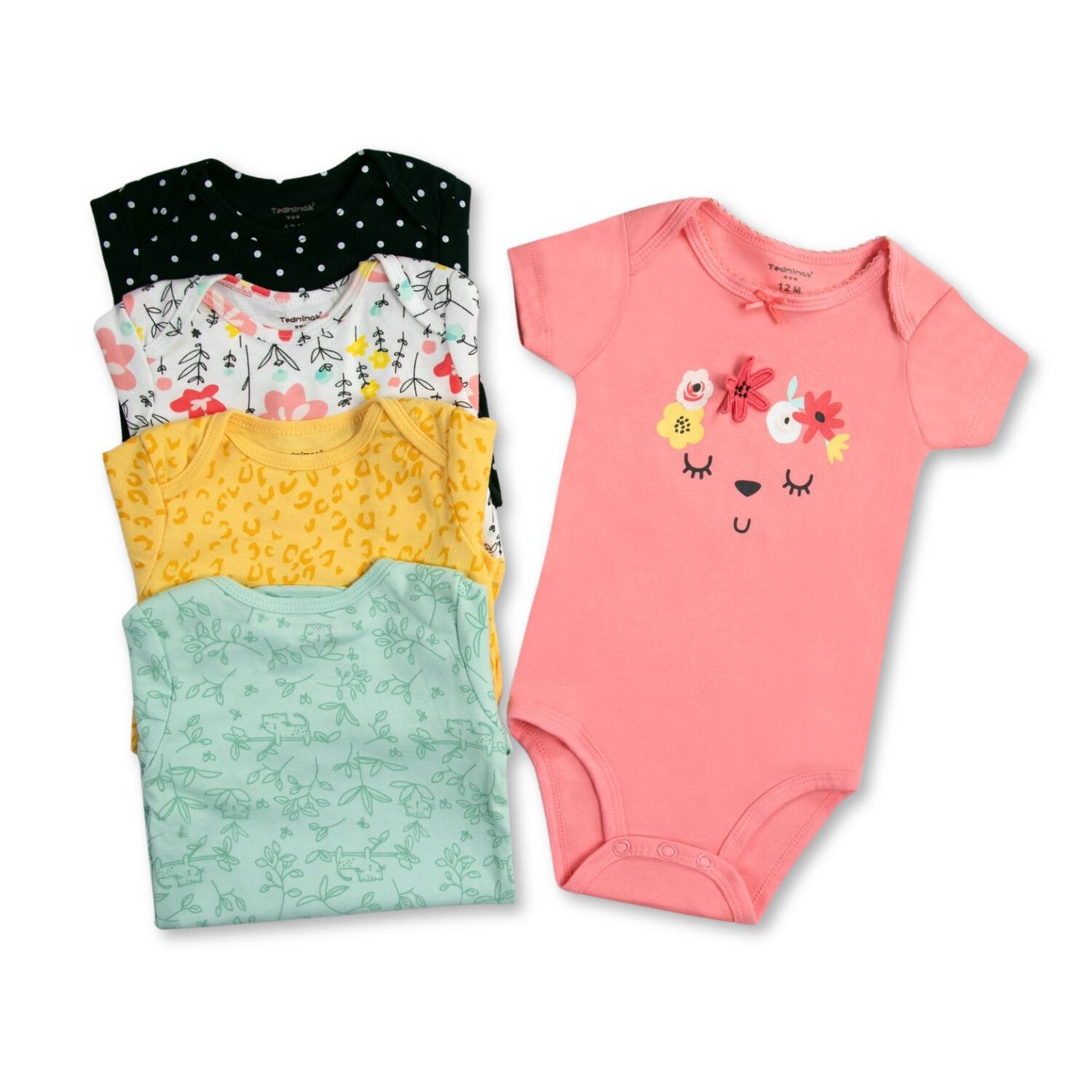 Pack 5 Unidades Extensor Body Beb&eacute; +pack 5 Bodys Manga Corta Algod&oacute;n Ni&ntilde;a Rosa Floreado image number 2.0