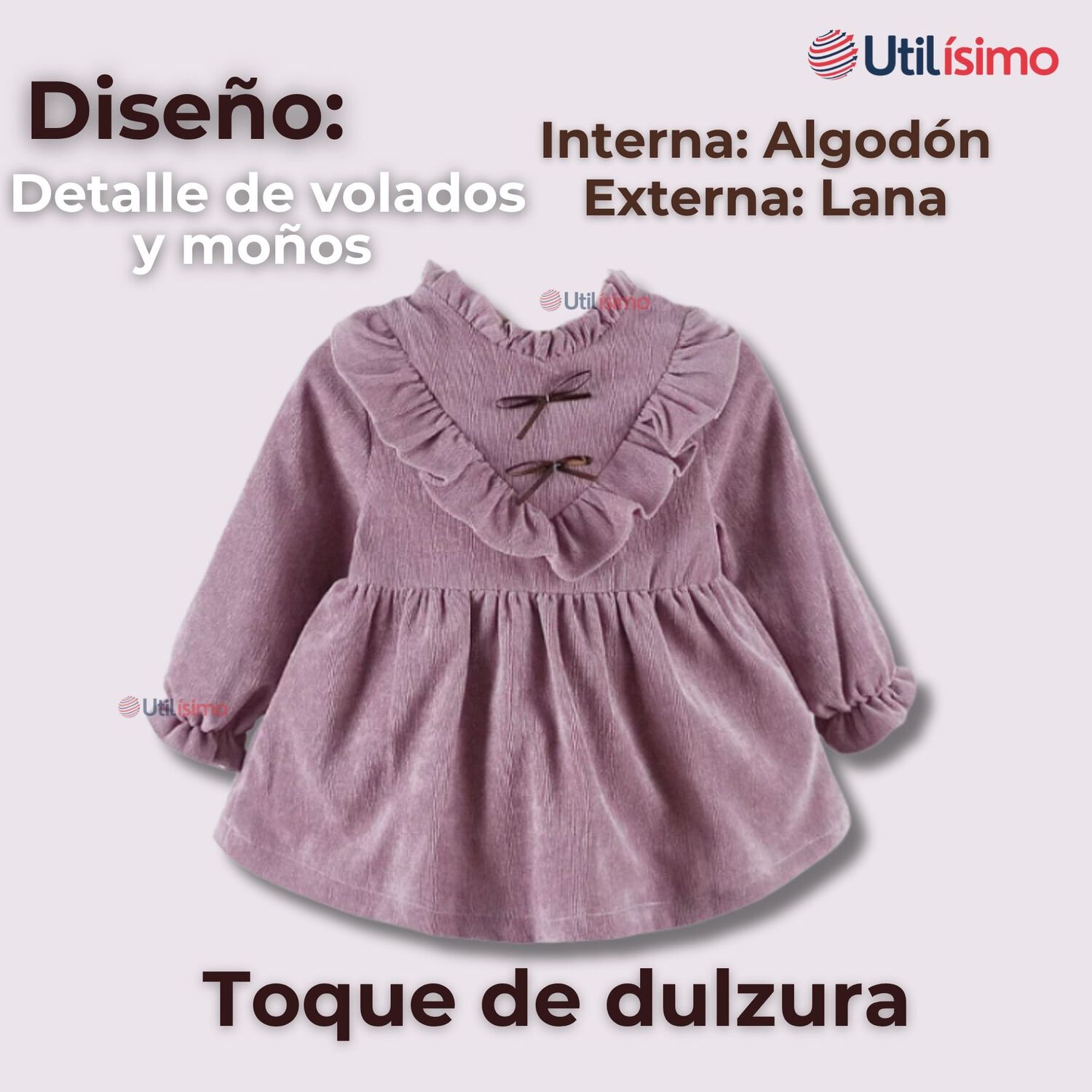 Vestido Con Lazo Negro De Cotel&eacute; Forrado En Algod&oacute;n Ni&ntilde;a Color Lila image number 1.0