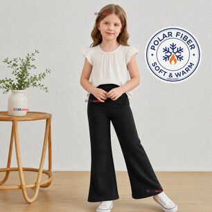 Calza Pantal&oacute;n Palazzo Polar Con Chiporro Ni&ntilde;a Elasticada T&eacute;rmica Negra