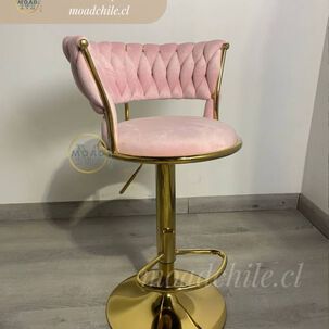 Taburete Queen Bar De Terciopelo Y Patas Doradas Con Altura Regulable