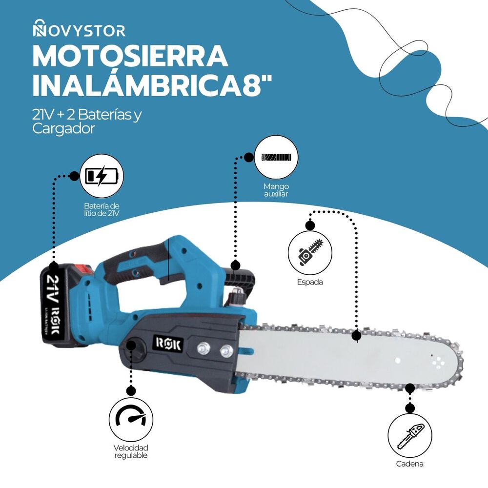 Motosierra Eléctrica Rok 12" 900w 21v 2 Baterías Litio image number 2.0
