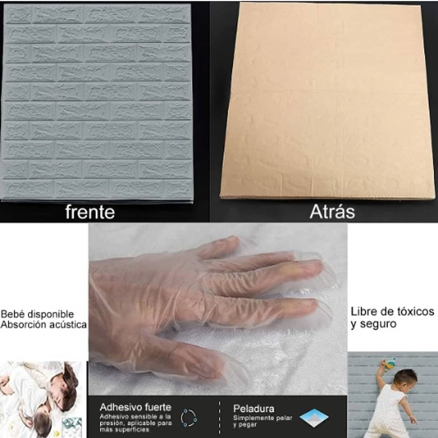 Pack 10 Lamina Papel Mural Autoadhesivo 3d Ladrillo Gris image number 3.0