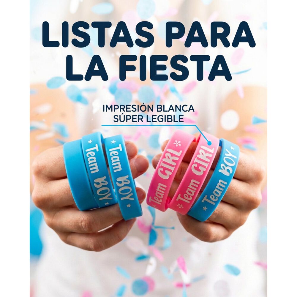 Set 40 Pulseras De Revelaci&oacute;n De G&eacute;nero Baby Shower Cotillon image number 2.0