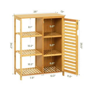 Armario De Almacenamiento 3 Estantes Laterales Puertas De Bamb&uacute;