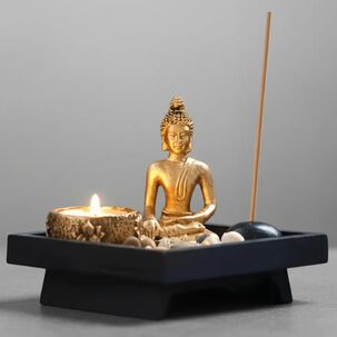 Jardin Zen Buda-porta Incienso Pota Velas Con Piedras