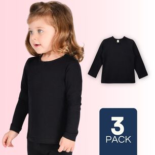 Pack 3 Camiseta Algod&oacute;n Manga Larga Polera Ni&ntilde;a Primera Capa Cuelloredondonegra