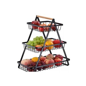 Cesta Frutas Vegetales Organizador Acero/madera 3 Niveles