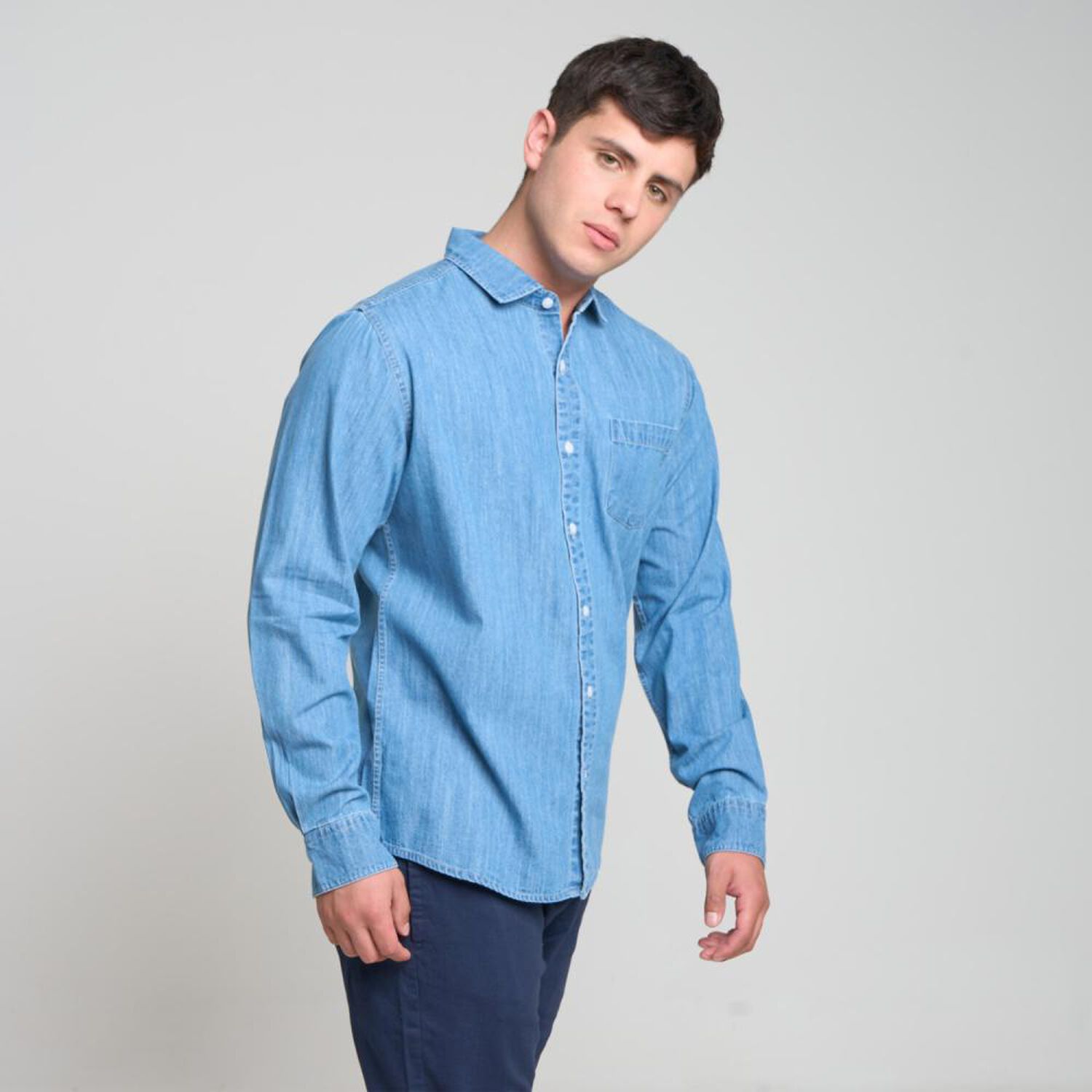 Camisa Lisa Denim Slim Manga Larga Hombre Skuad image number 2.0