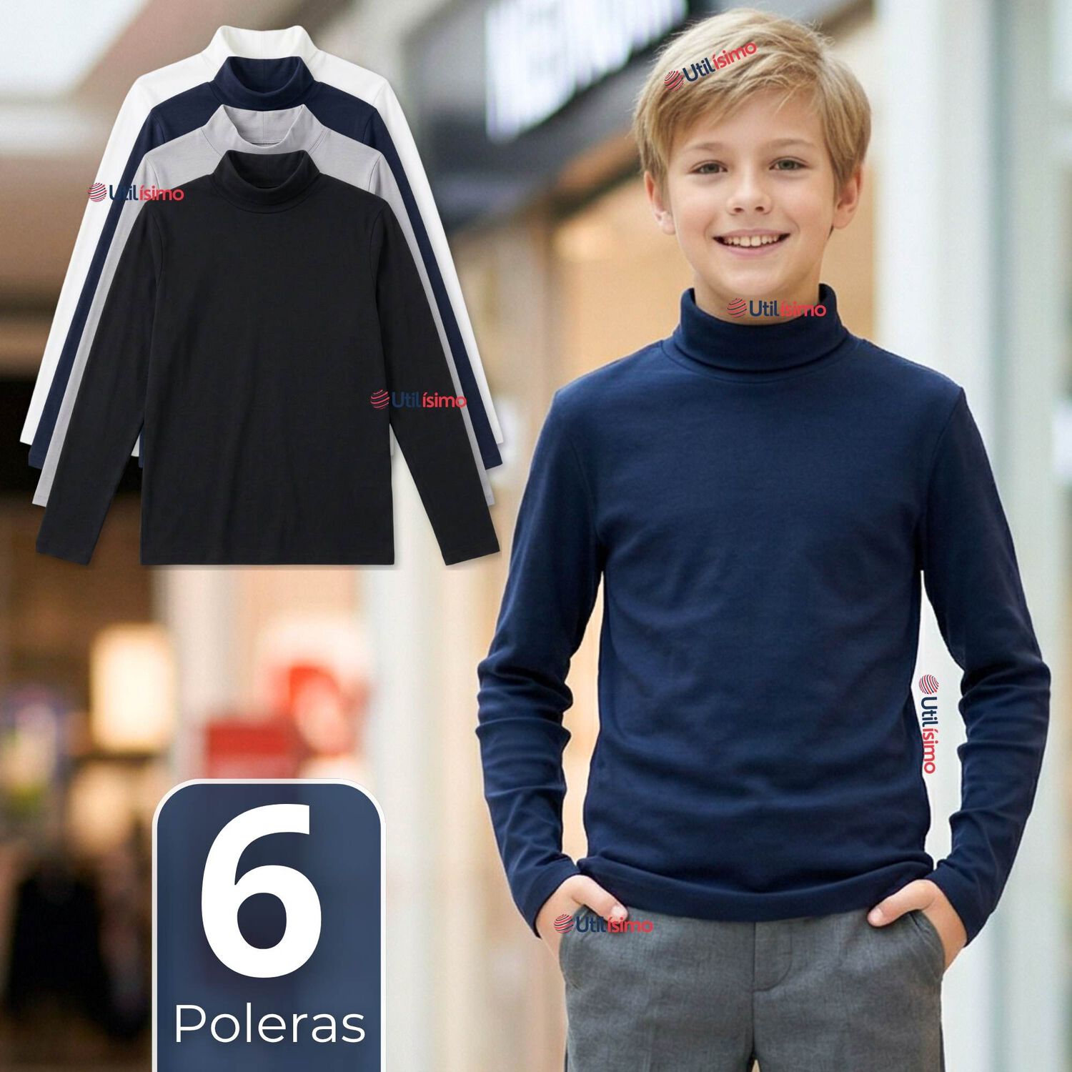 Pack 6 Poleras Camisetas Polar Primera Capa Beatle Manga Larga Colores Surtido Ni&ntilde;o image number 0.0