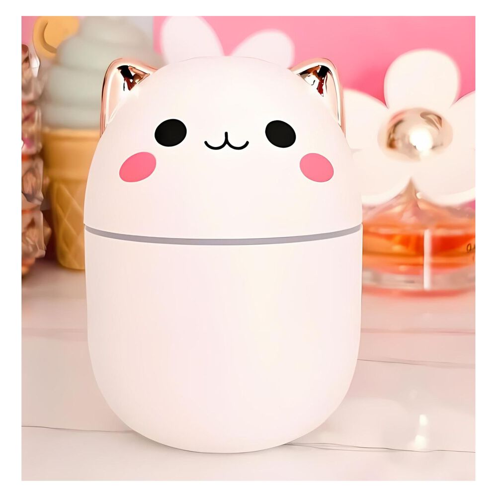 Humidificador Diseño De Gato Color Blanco Luz Led Hogar image number 3.0