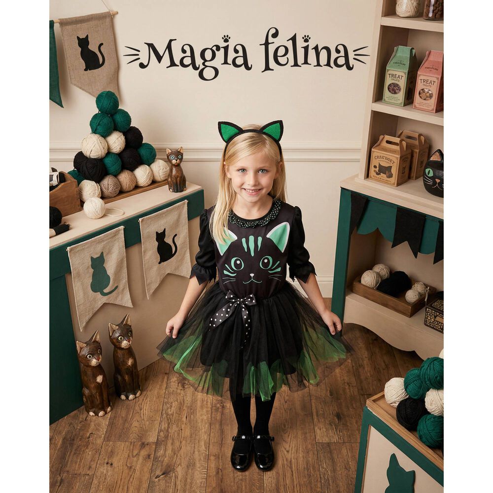 Disfraz Infantil Gato Verde Vestido Ni&ntilde;a image number 6.0