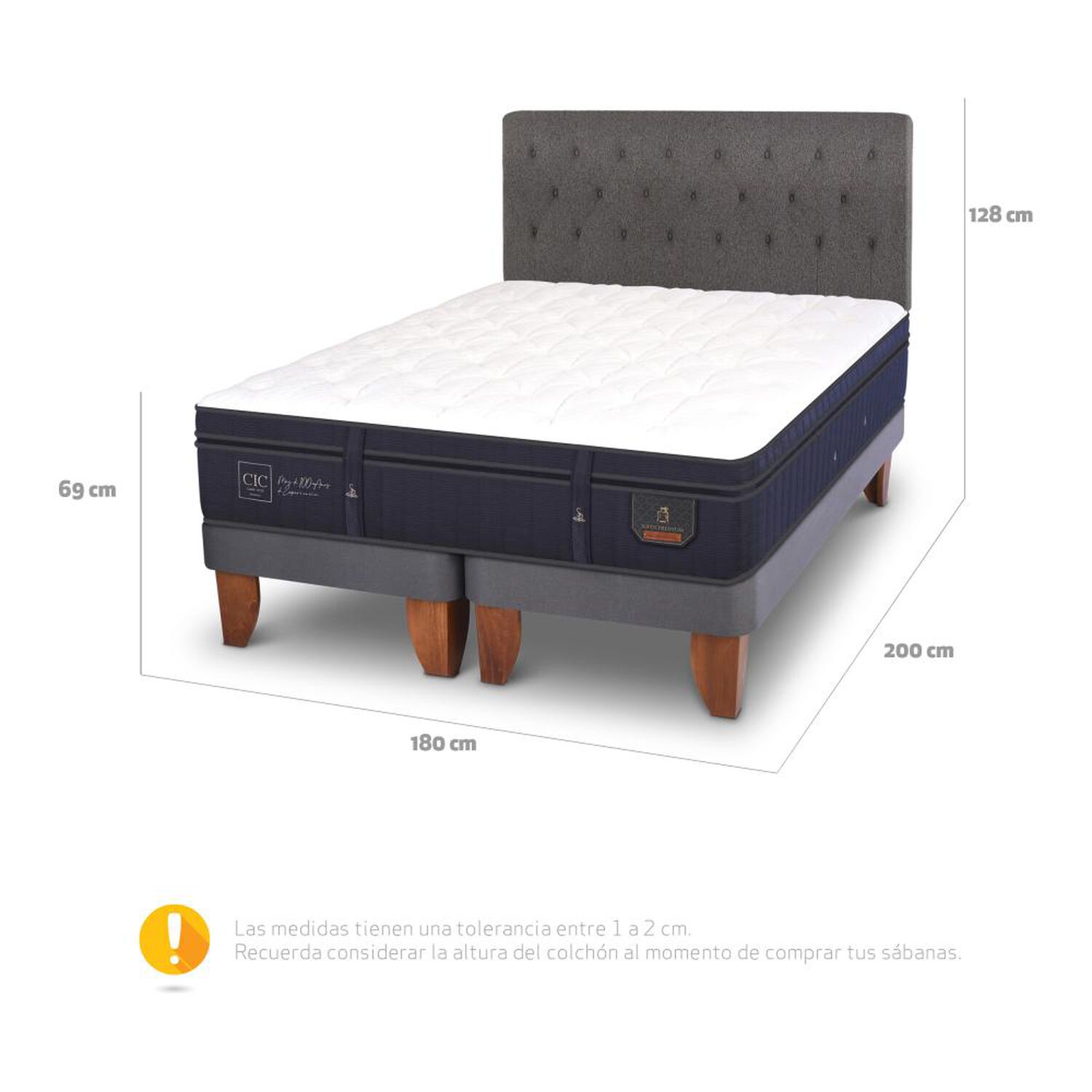 Cama Europea Cic Super Premium / King / Base Dividida + Respaldo image number 4.0