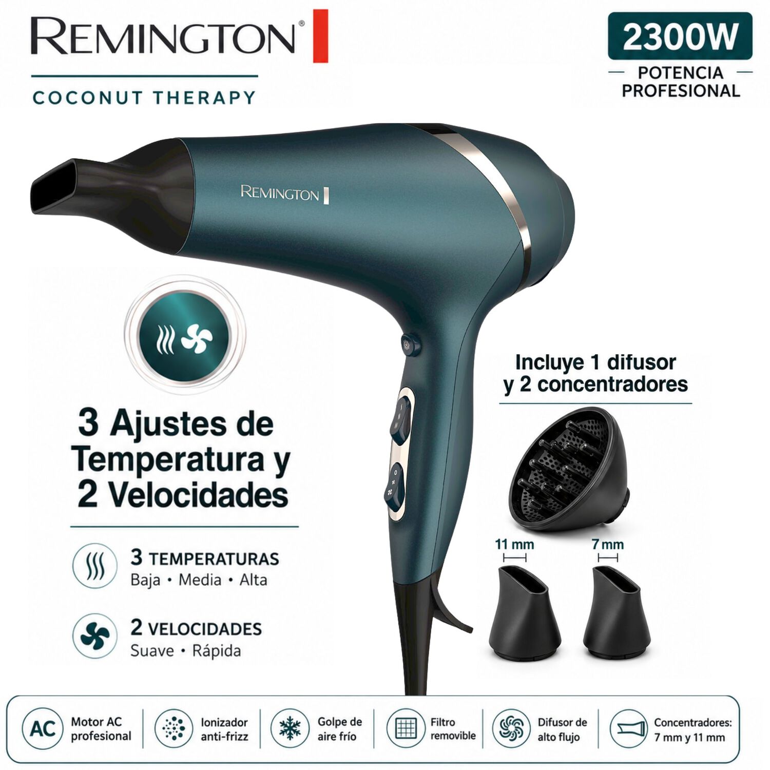 Secador Remington Coconut Therapy Ionizador Premium 2300w image number 5.0