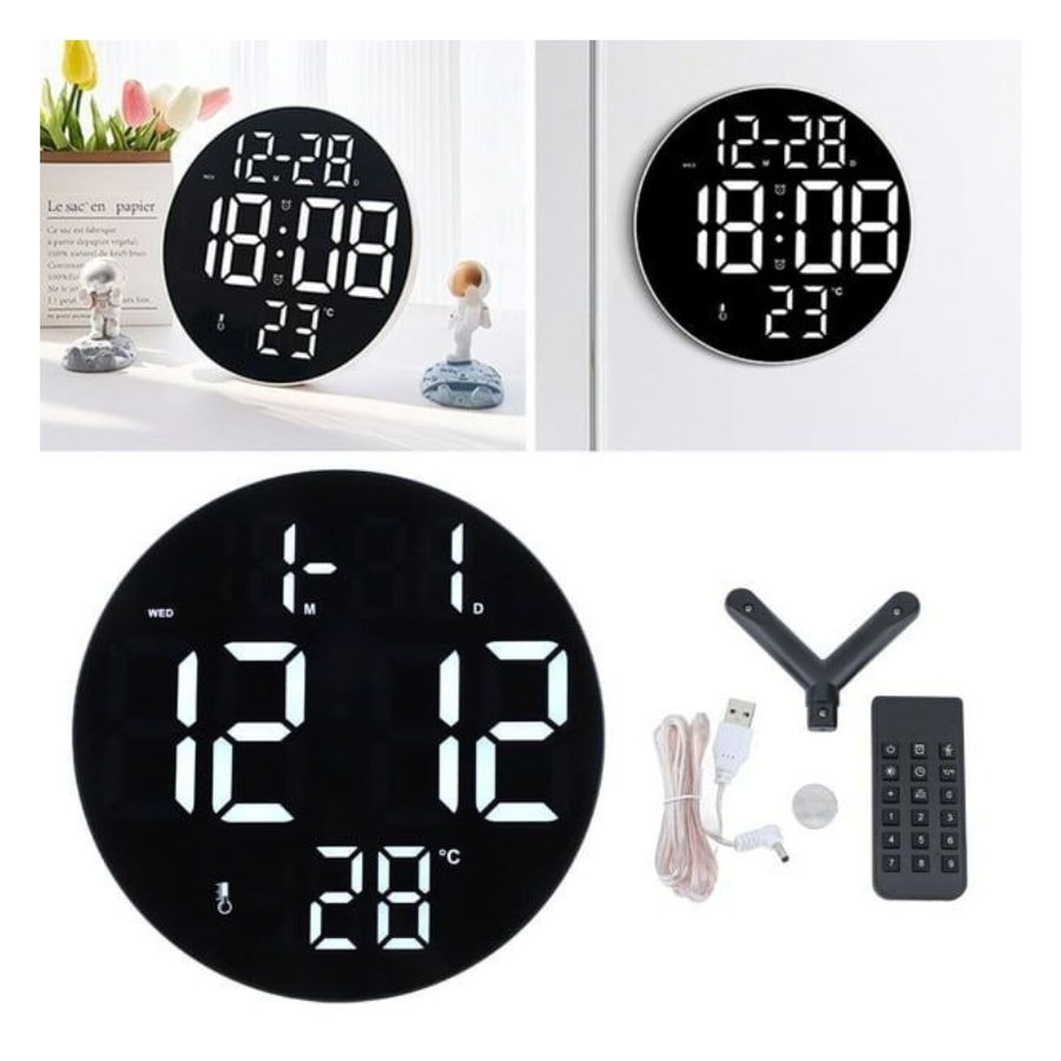 Reloj Digital Pared Redondo Led Con Alarma Y Temperatura image number 4.0