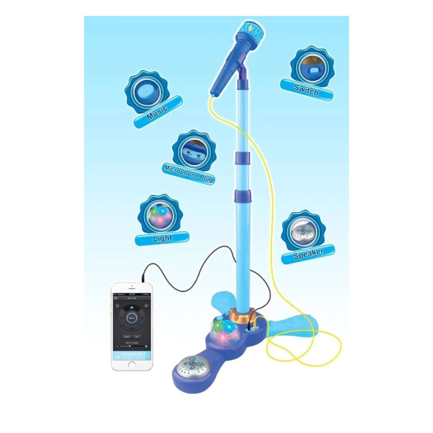 Juguete Microfono Karaoke Pedestal Luces Mp3 Azul Infantil image number 1.0