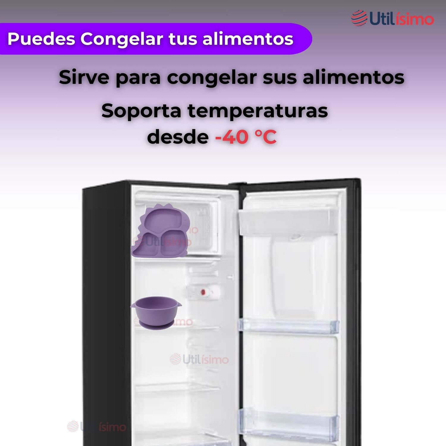 Set Alimentaci&oacute;n Silicona Beb&eacute; 5 Piezas Dinosaurio Libre Bpa Color Lila image number 8.0