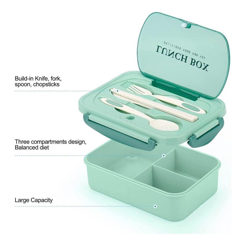 Lonchera Hermética Verde Con Compartimentos Y Cubiertos image number 3.0