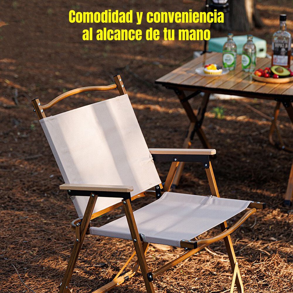 Silla Plegable Camping Con Bolsillo Playa Picnic Beige Kemi image number 2.0