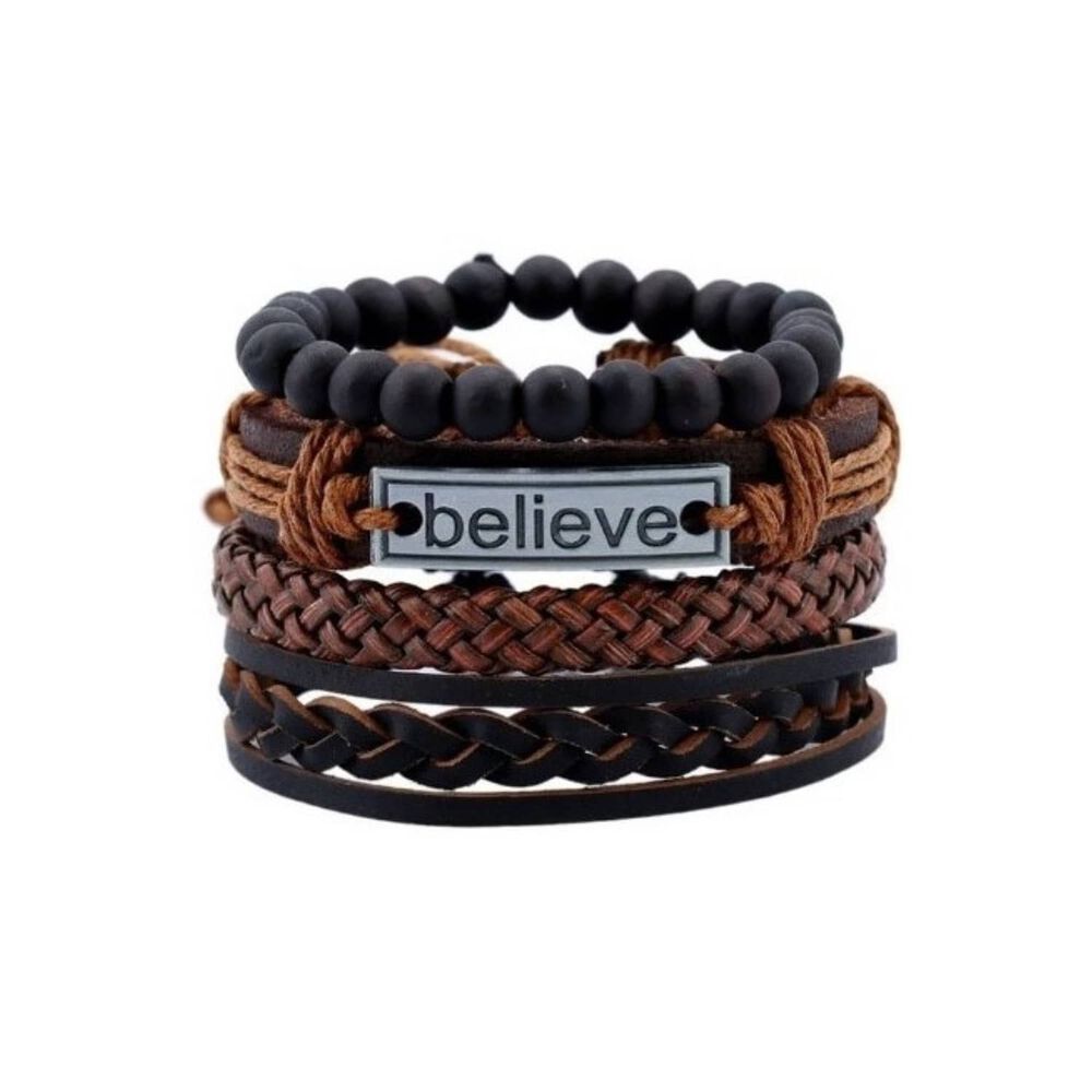 Pulseras Brazalete Cuero Genuino Tibetano Con Dije Believe image number 0.0
