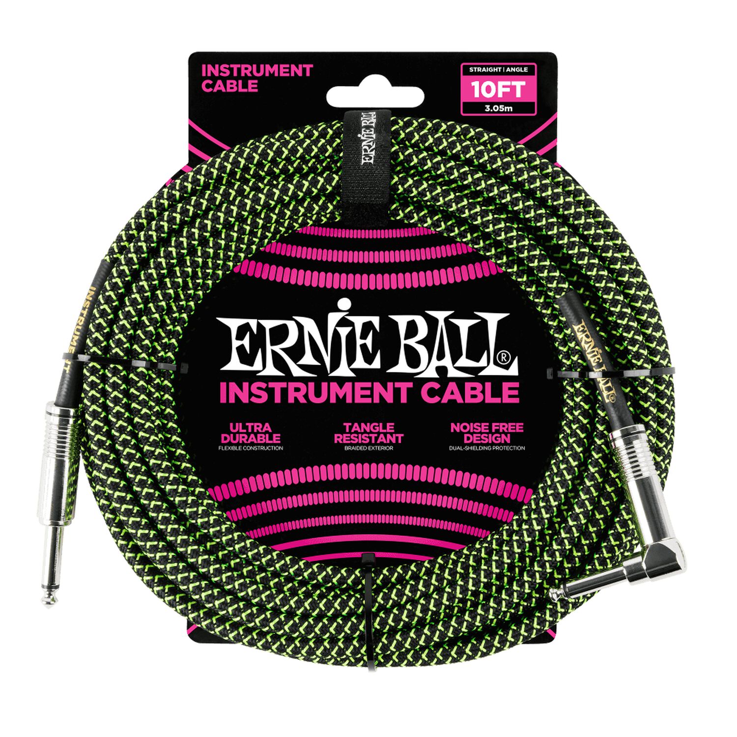 Cable De Instrumento Trenzado Verde/negro 3m Ernie Ball 6077 image number 0.0